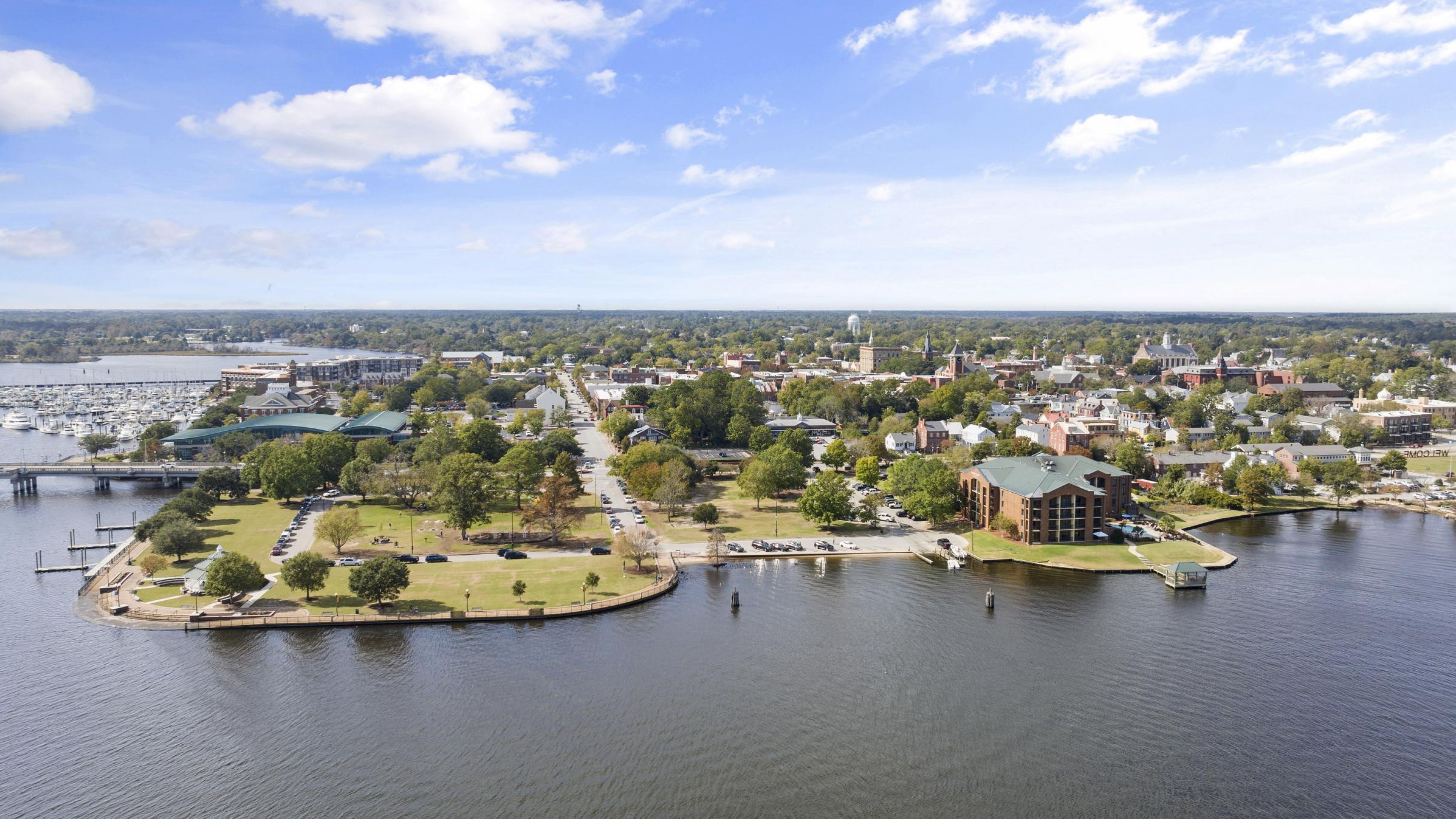 Hudson at Carolina ColoursAerial view, showcasing the city's historic architecture and waterfront landscape.